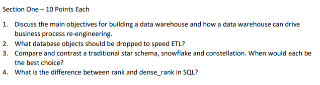 Please help me with these Data Warehouse