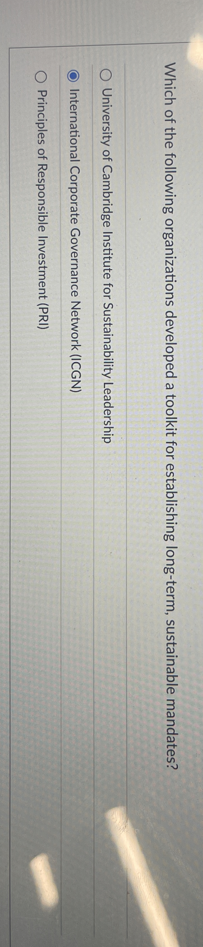 Which of the following organizations developed a