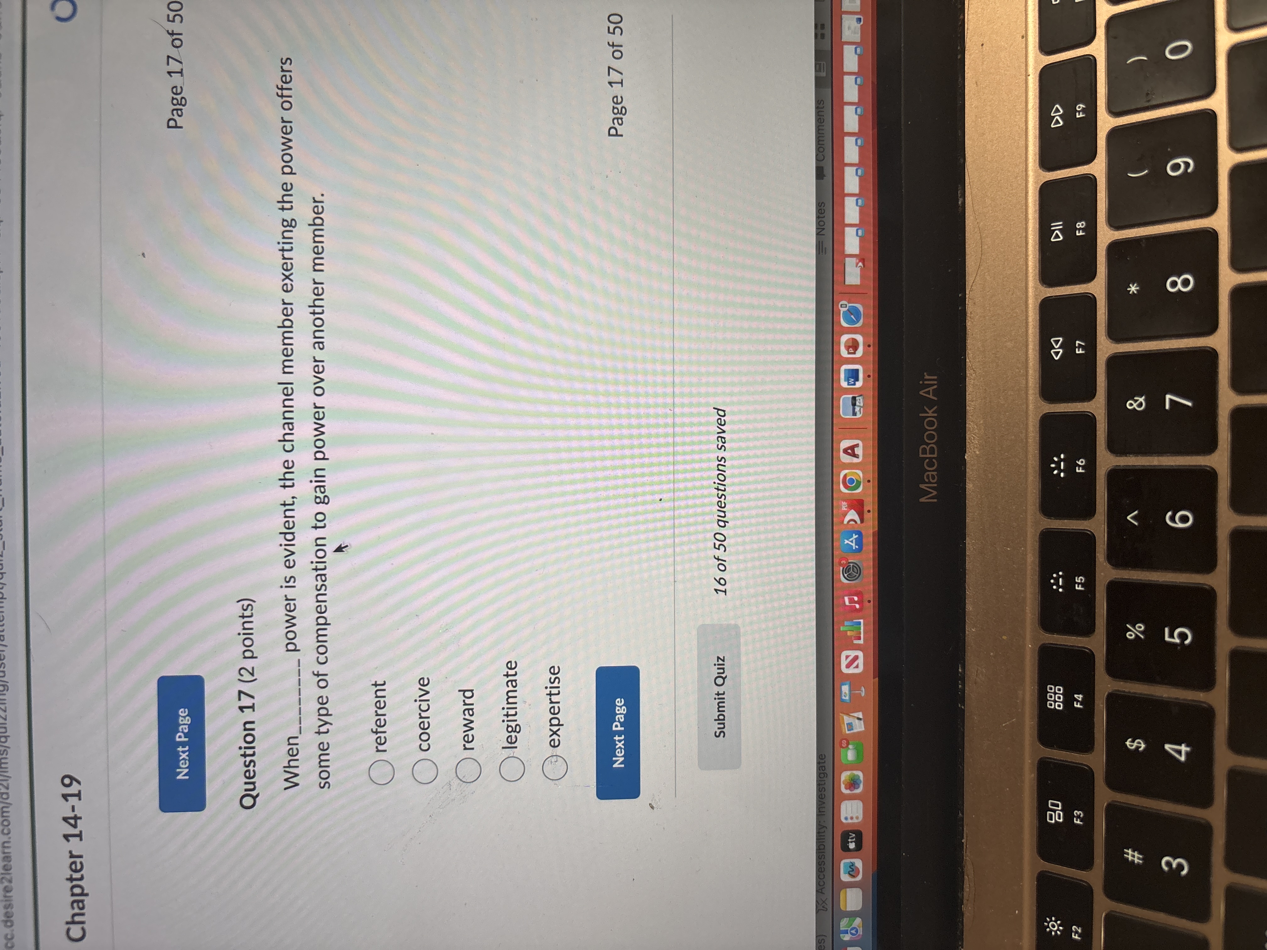 Question 1 7 ( 2 points ) When power is evident,