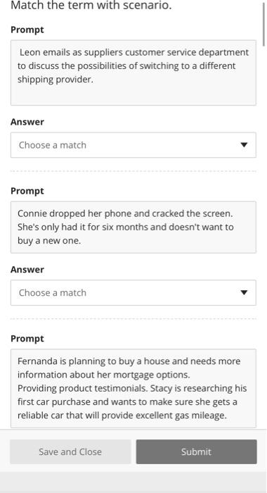 Match the term with scenario. Prompt Leon emails