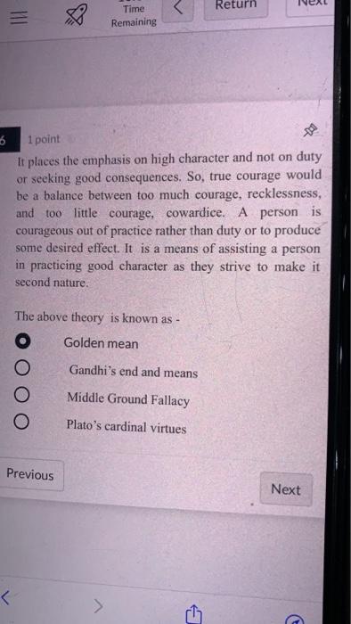 Return ven Time Remaining 6 1 point It places the