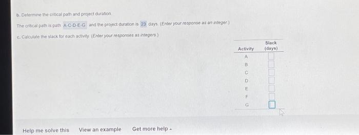 please answer C. b. Determine the critical path