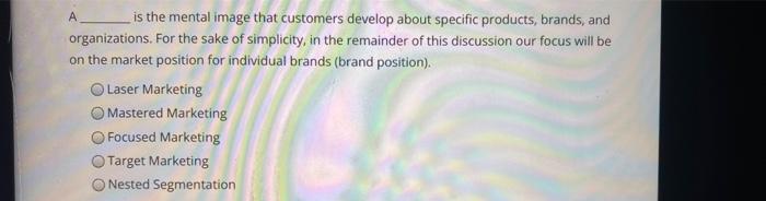  A is the mental image that customers develop about specific products,