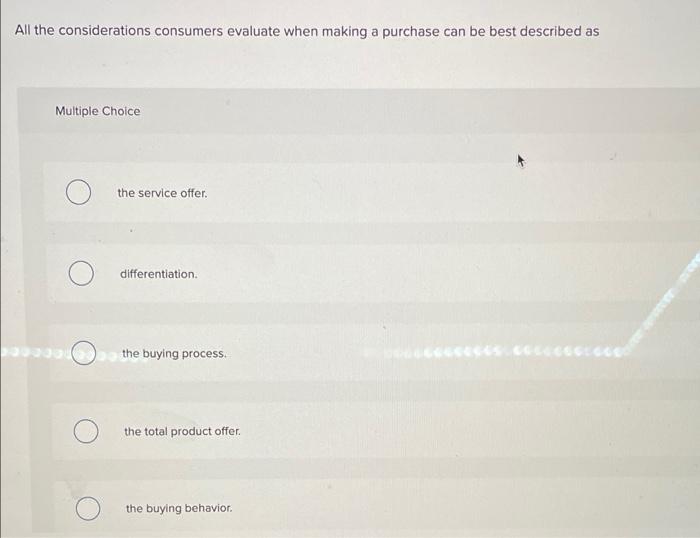 All the considerations consumers evaluate when