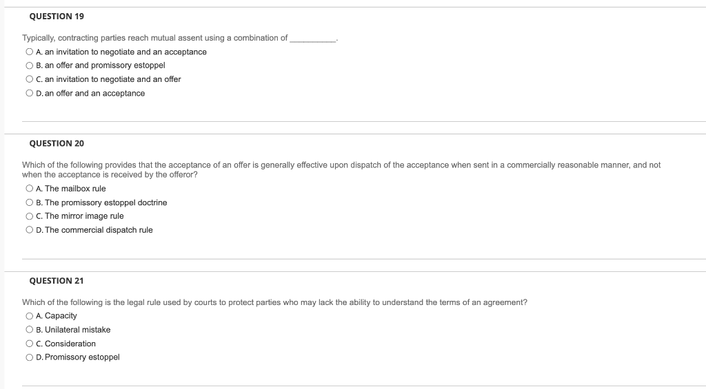 QUESTION 19 Typically, contracting parties reach