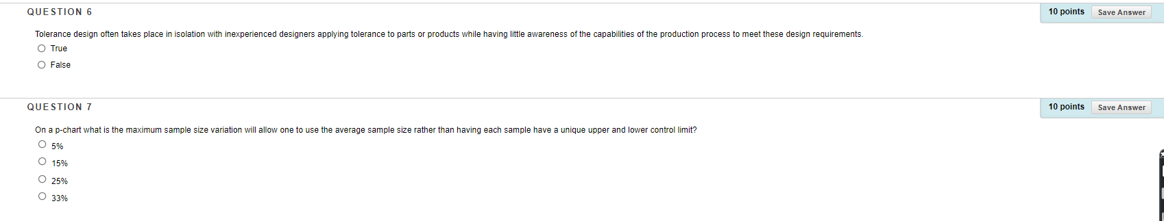 QUESTION 6 10 points Save Answer Tolerance design