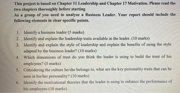 This project is based on Chapter 11 Leadership