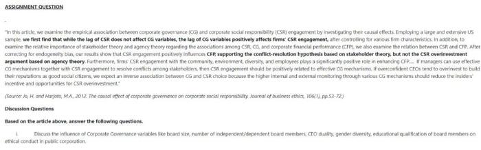 ASSIGNMENT QUESTION In this article we examine