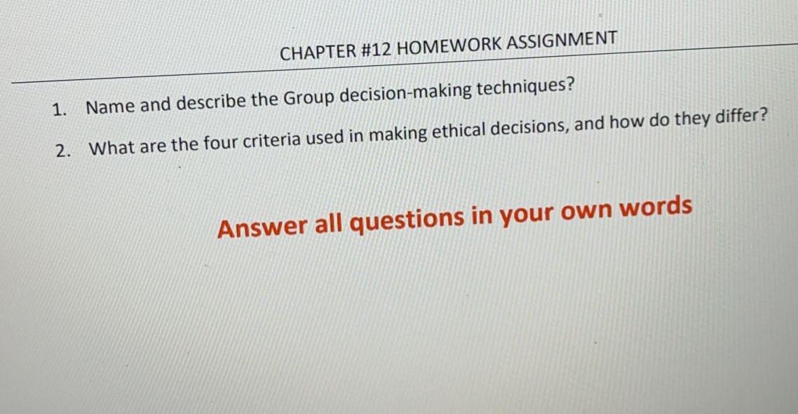 200-250 words CHAPTER #12 HOMEWORK ASSIGNMENT 1.