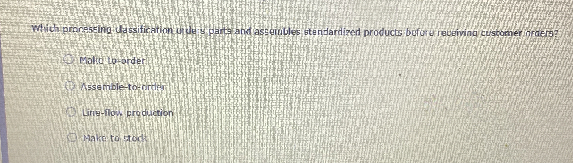 Which processing classification orders parts and