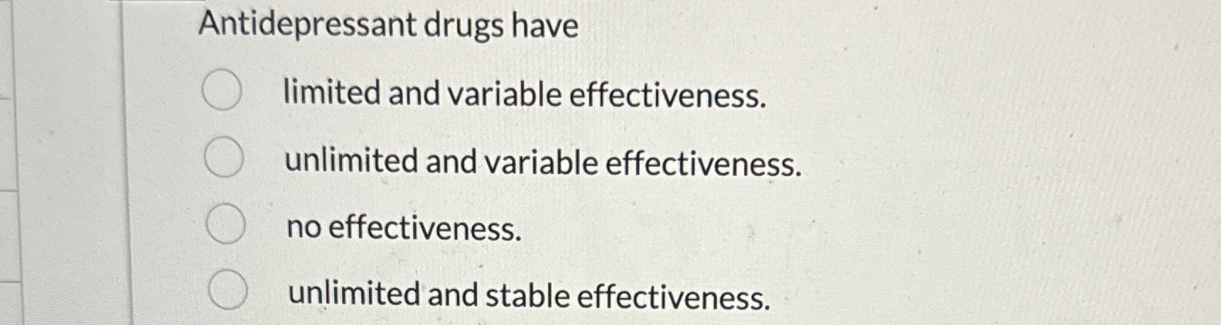 Antidepressant drugs have limited and variable