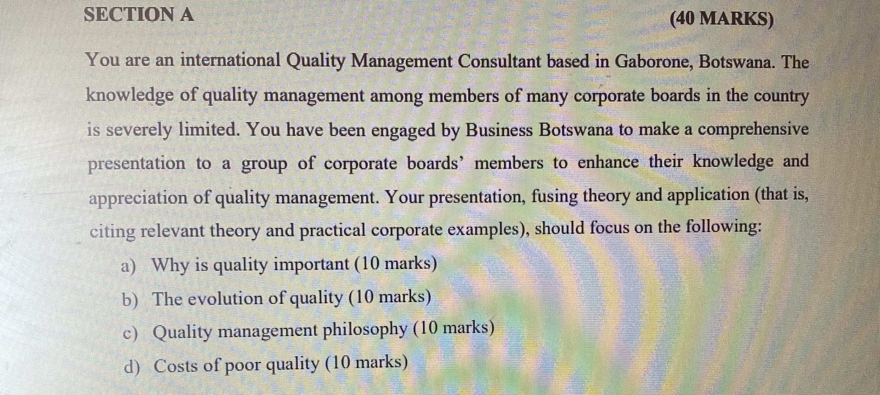 You are an international Quality Management