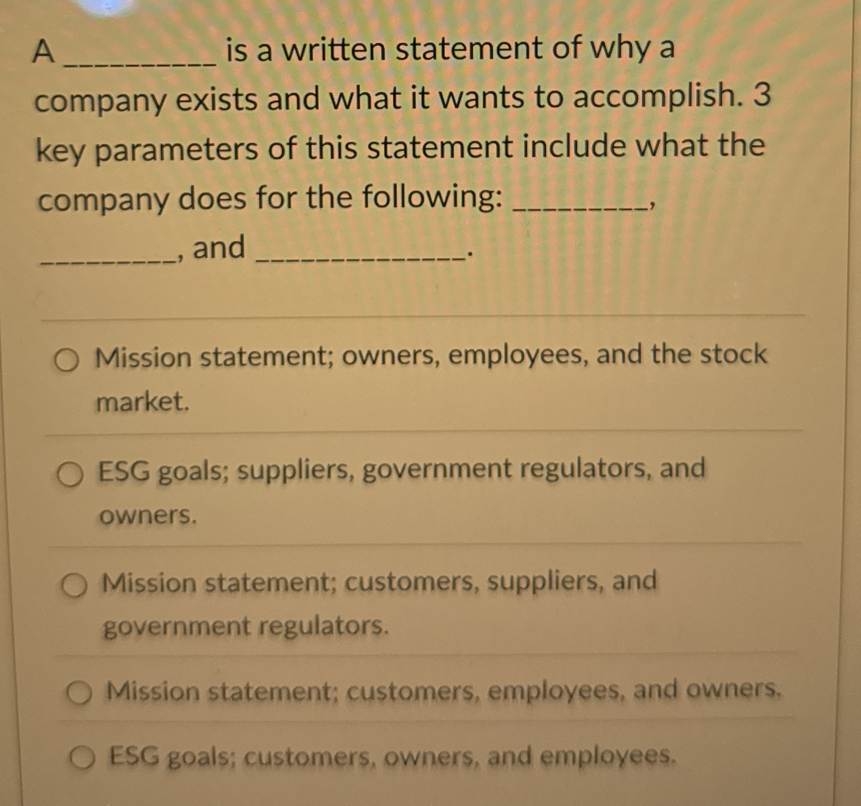 A is a written statement of why a company exists