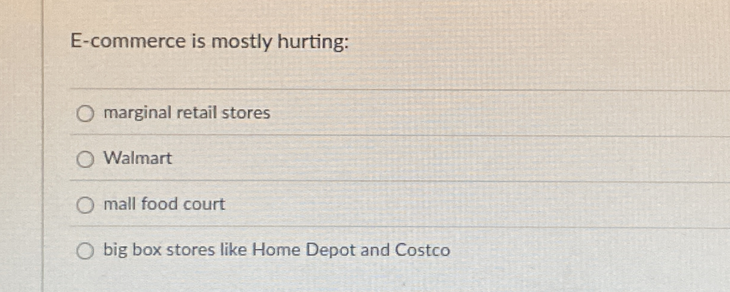 E - commerce is mostly hurting: marginal retail