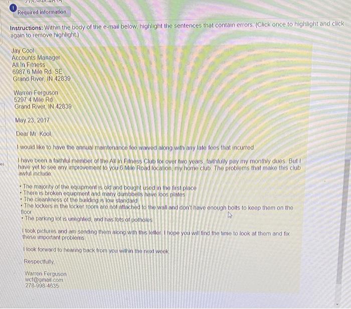 Required information Instructions: Within the