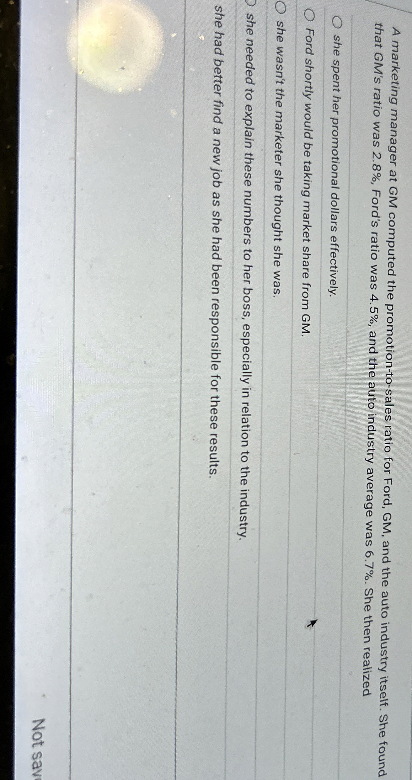 A marketing manager at GM computed the promotion