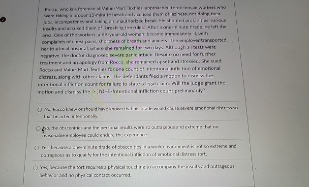 Rocco, who is a foreman at Value - Mart Textiles,