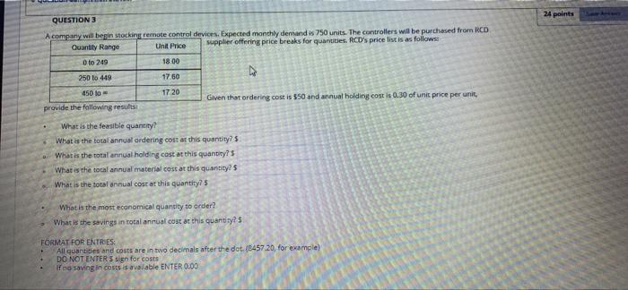 24 points QUESTIONS A company will begin stocking