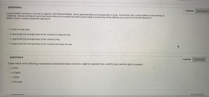 2 points w QUESTIONS Lorena Bobbitt commits a