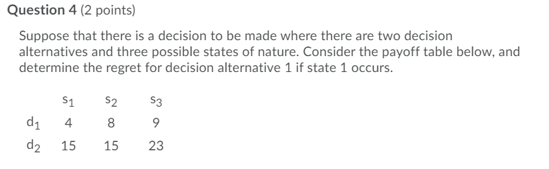 Question 4 (2 points) Suppose that there is a