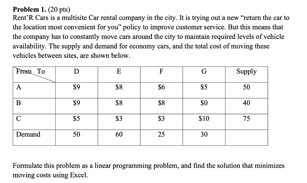 Problem 1. (20 pts) Rent'R Cars is a multisite