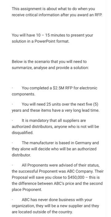 This assignment is about what to do when you