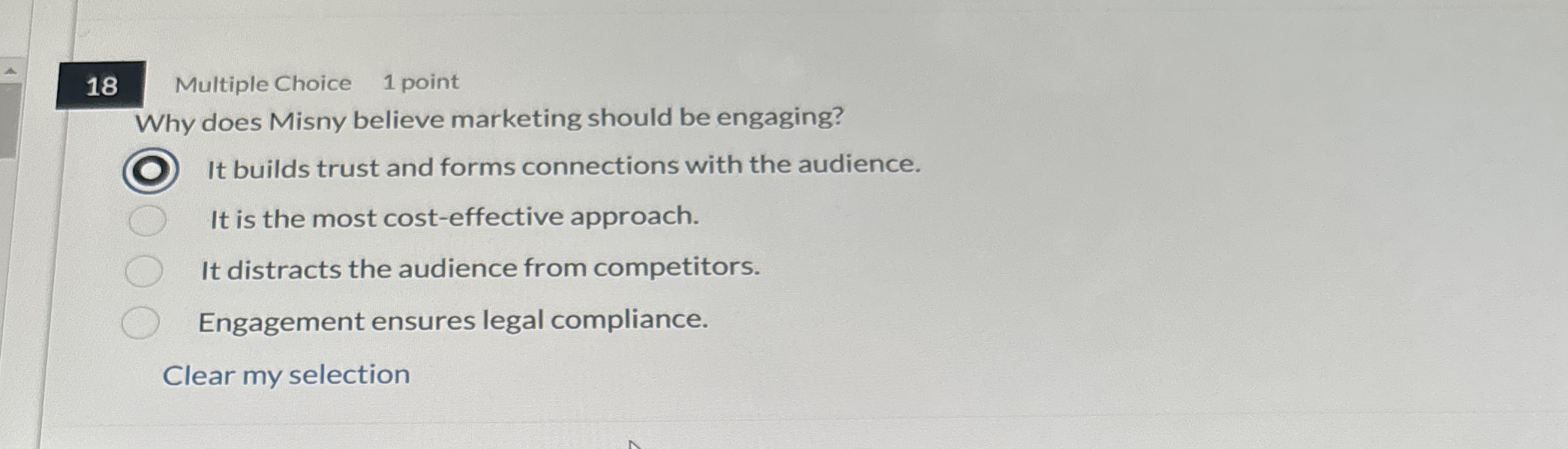 1 8 Multiple Choice 1 point Why does Misny