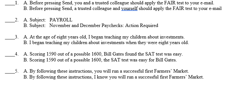 Choose the statement that is gramatically