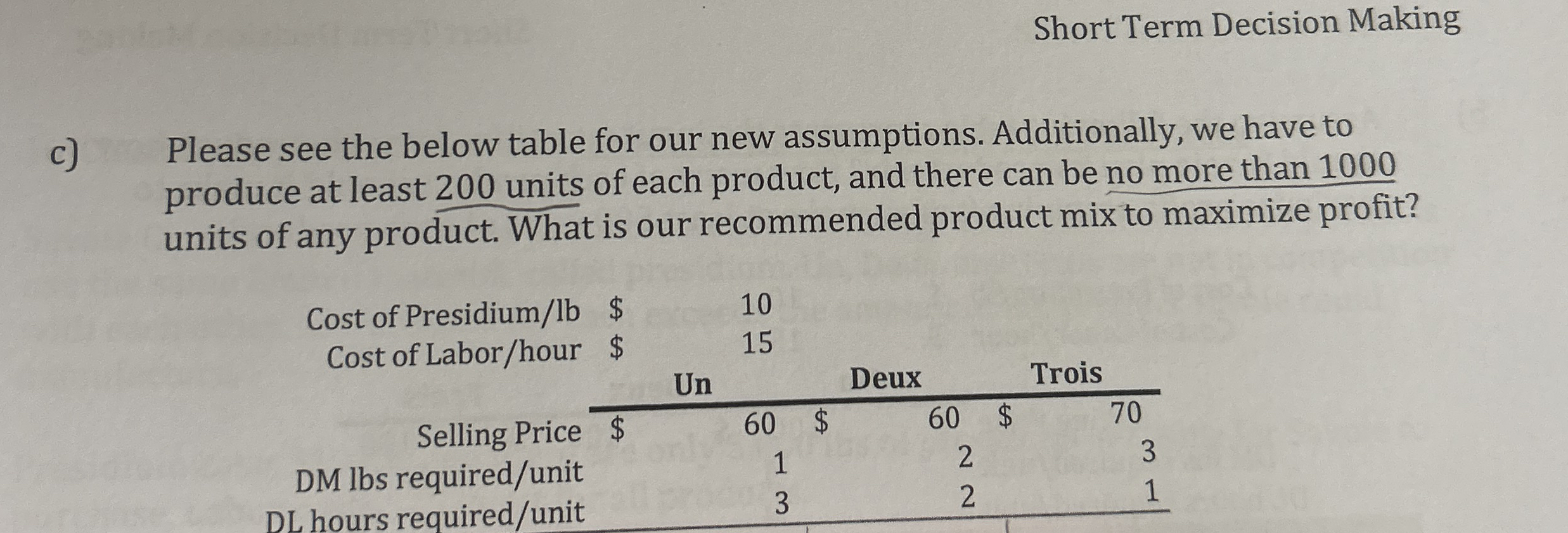 Short Term Decision Making c ) Please see the