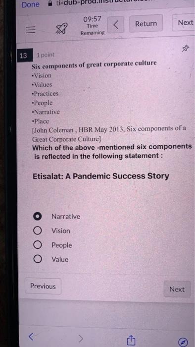 Done ti-dul 09:57 Time Remaining < Return Next
