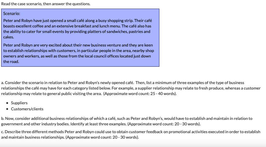 Read the case scenario, then answer the