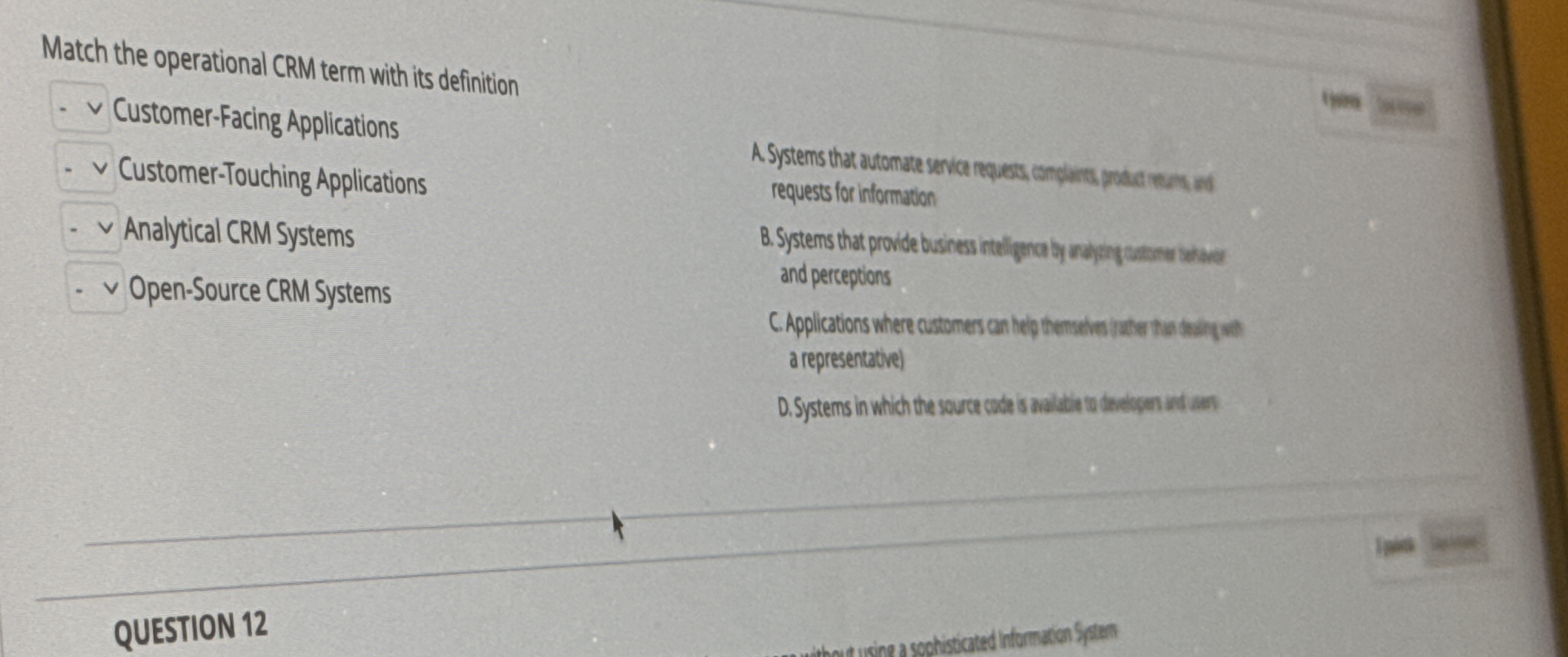 Match the operational CRM term with its