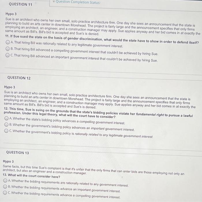 QUESTION 11 Question Completion Status: Hypo 3