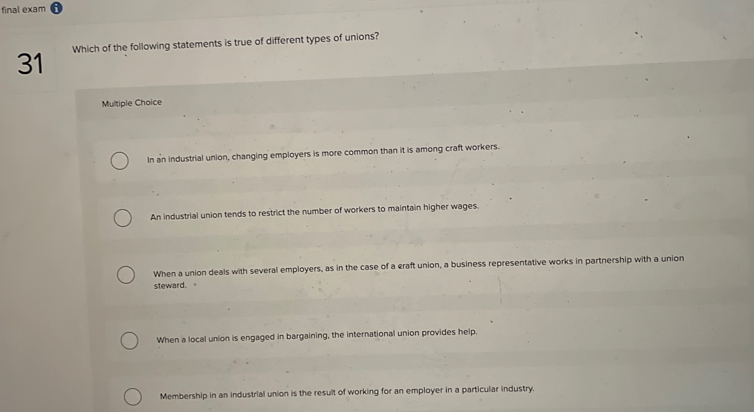 final exam i Which of the following statements is