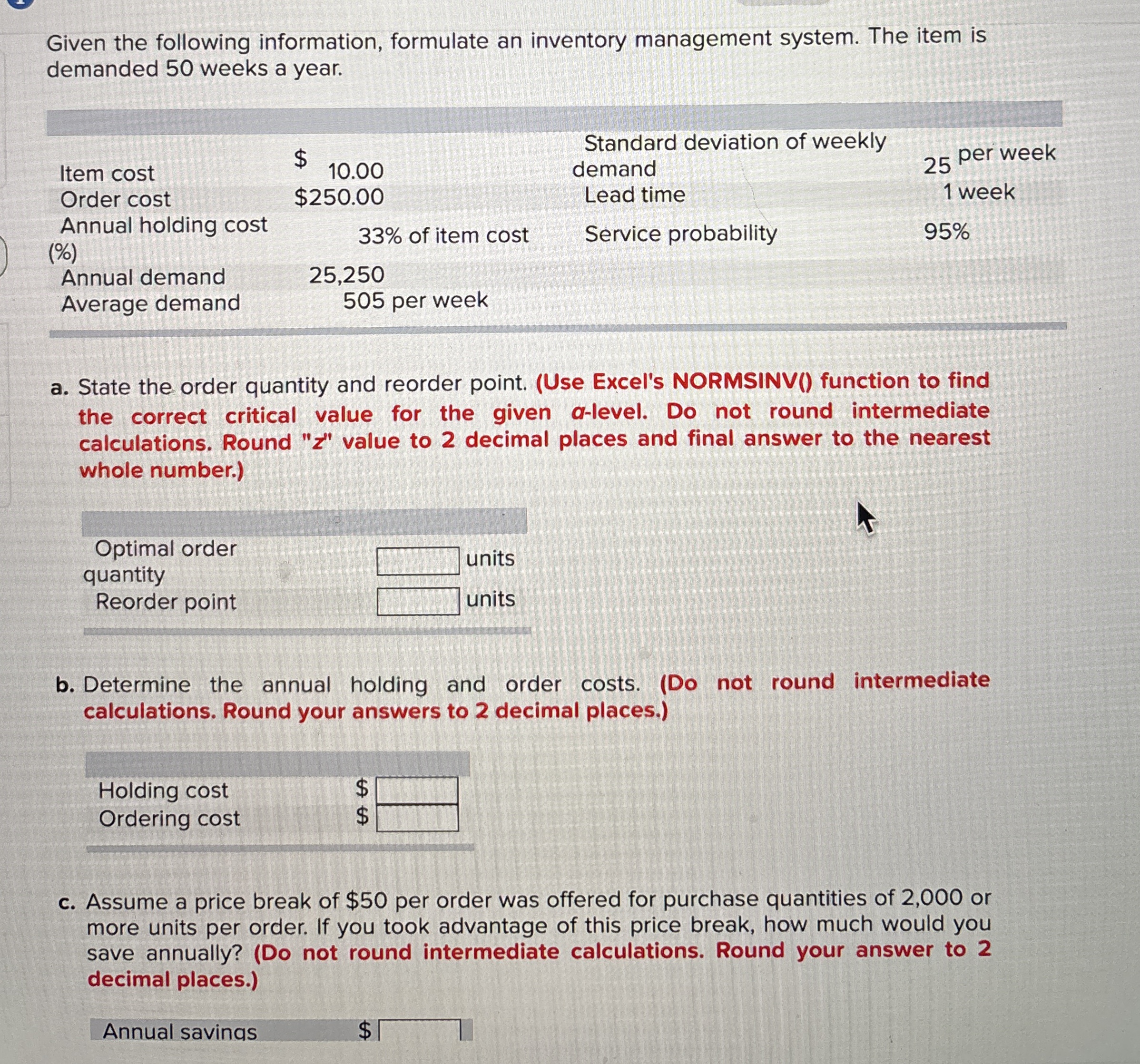 Given the following information, formulate an