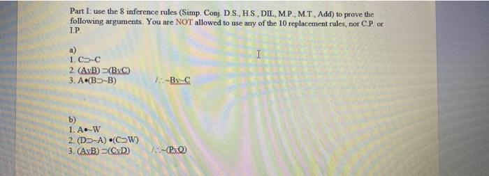 Part I use the 8 inference rules (Simp.