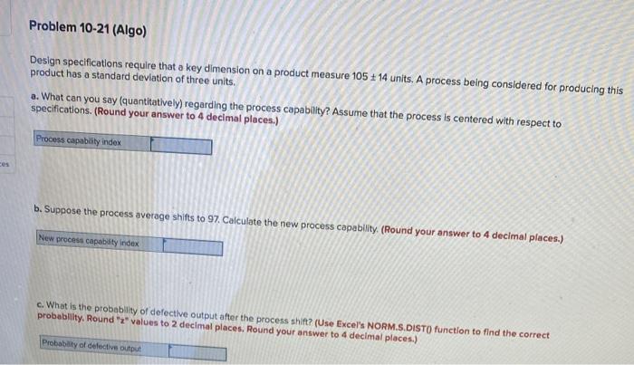 Problem 10-21 (Algo) Design specifications