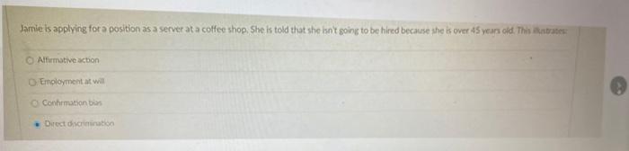 Jamie is applying for a position as a server at a