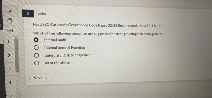 2 1 point Read SEC Corporate Governance Code