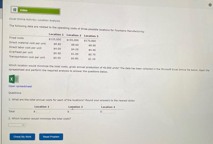 please help solve - Video Excel Online Activity: