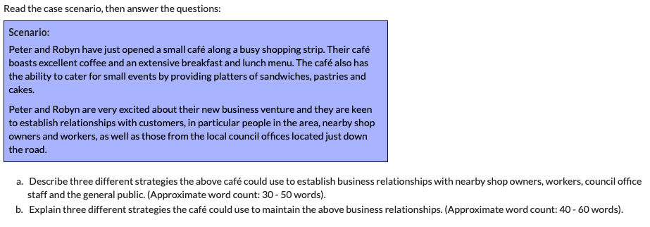 Read the case scenario, then answer the