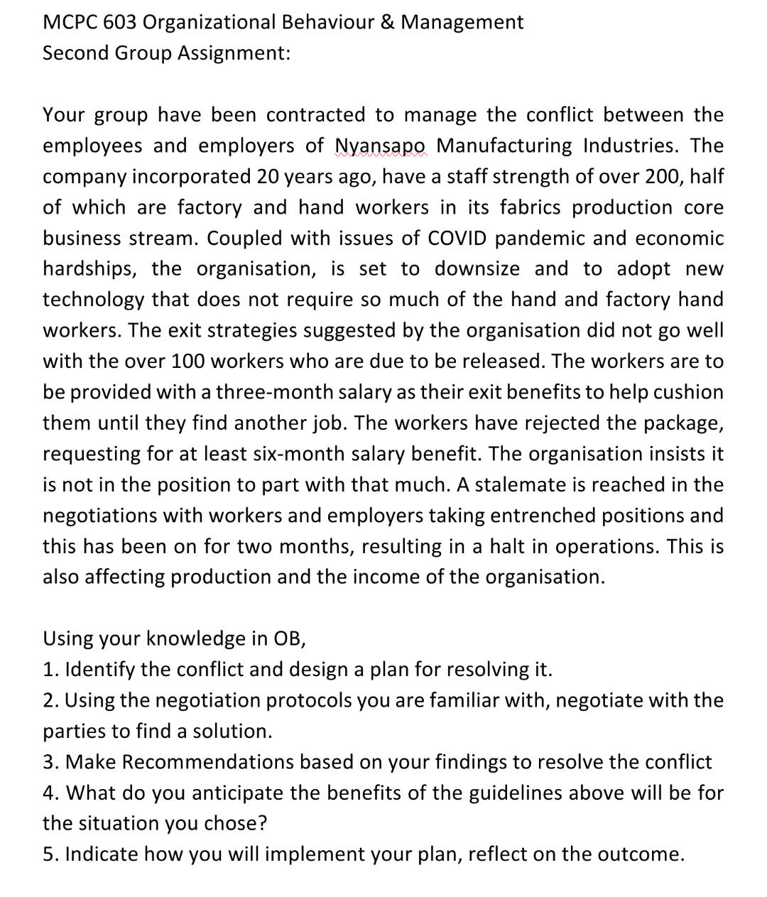 MCPC 603 Organizational Behaviour & Management