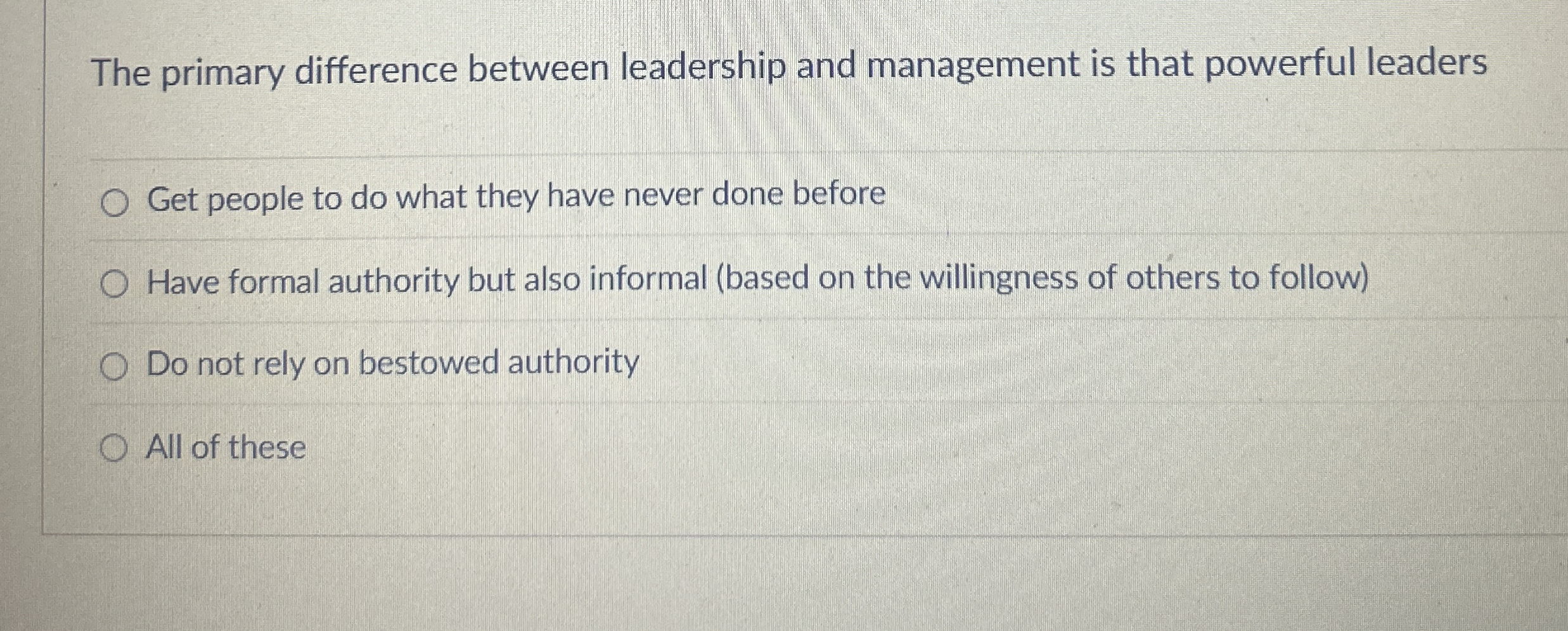The primary difference between leadership and