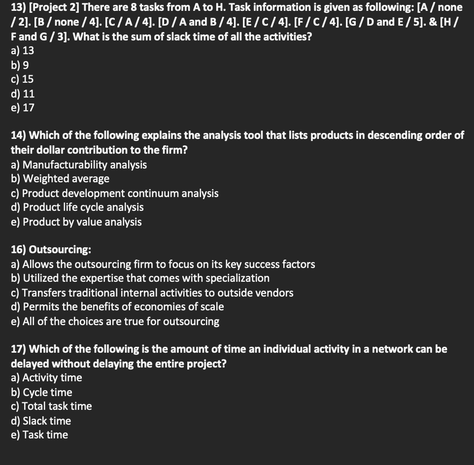 13) [Project 2] There are 8 tasks from A to H.