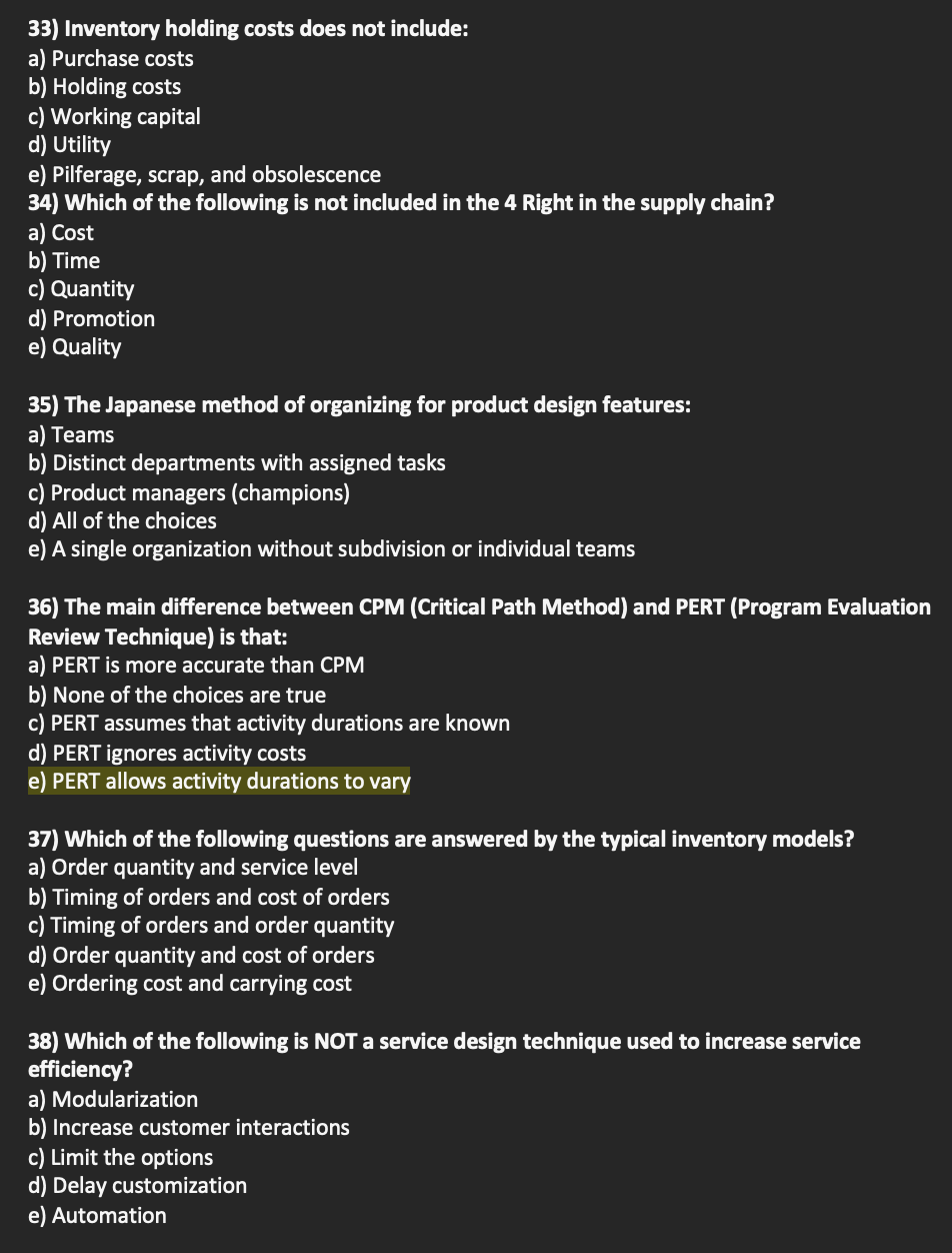 33) Inventory holding costs does not include: a)
