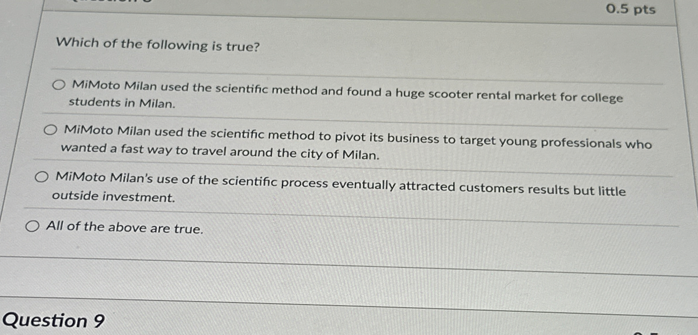 0 . 5 pts Which of the following is true? MiMoto