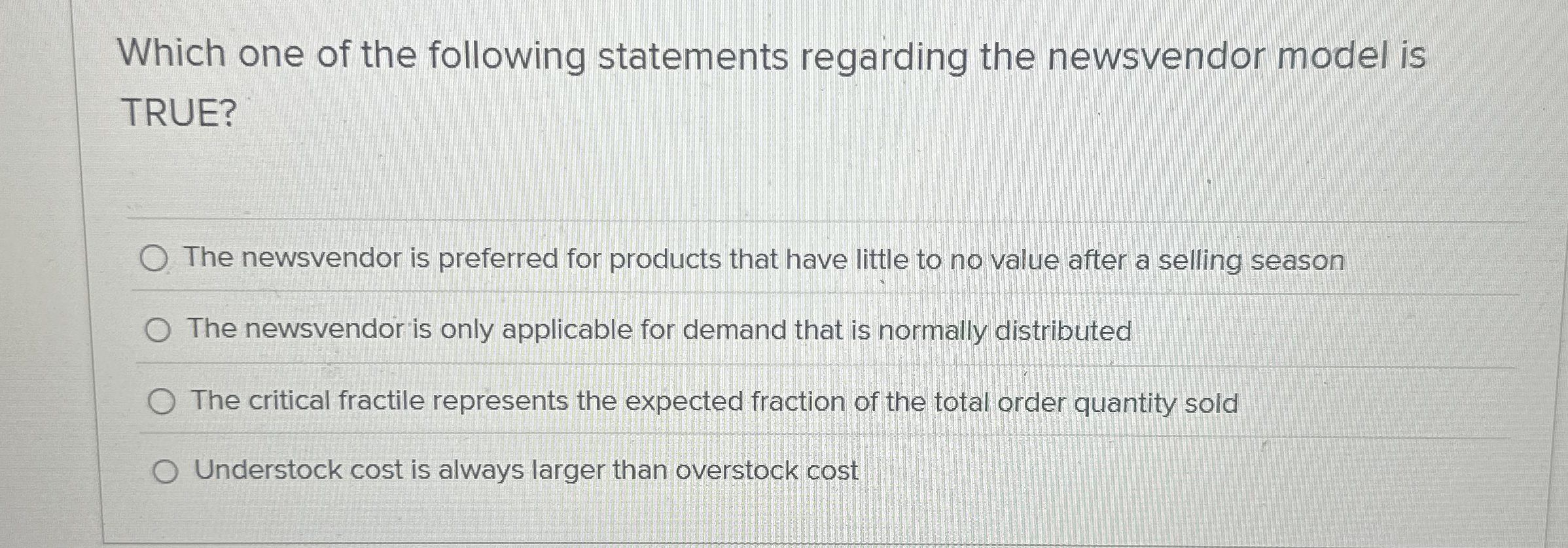 Which one of the following statements regarding