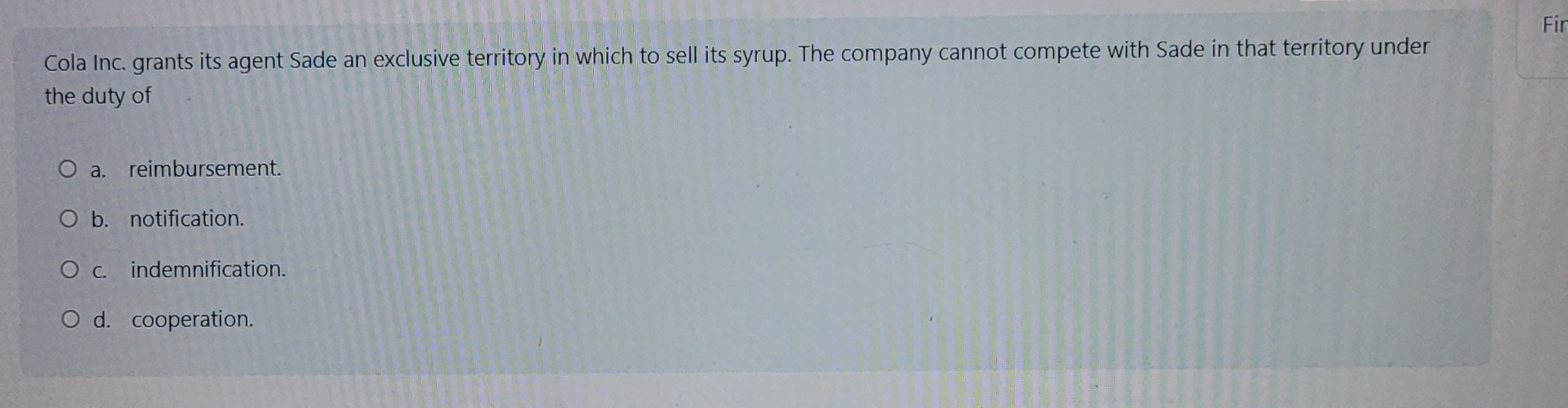 Cola Inc. grants its agent Sade an exclusive