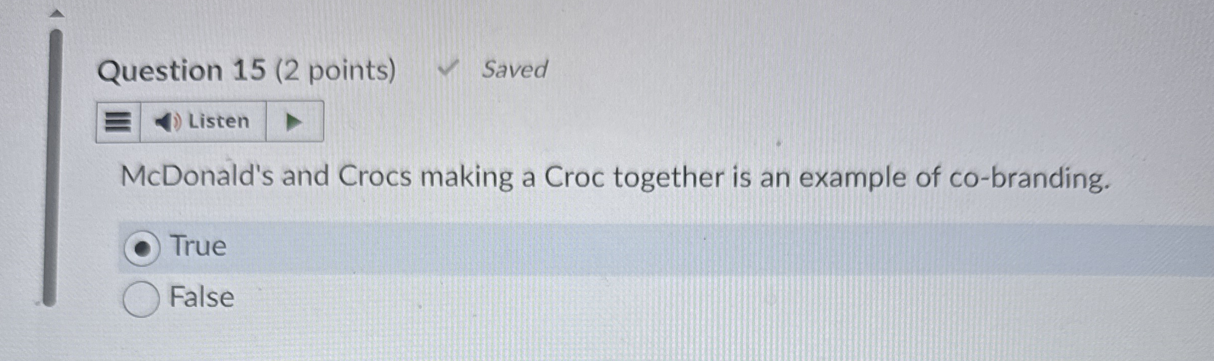 Question 1 5 ( 2 points ) Saved McDonald's and