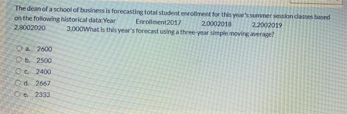 The dean of a school of business is forecasting